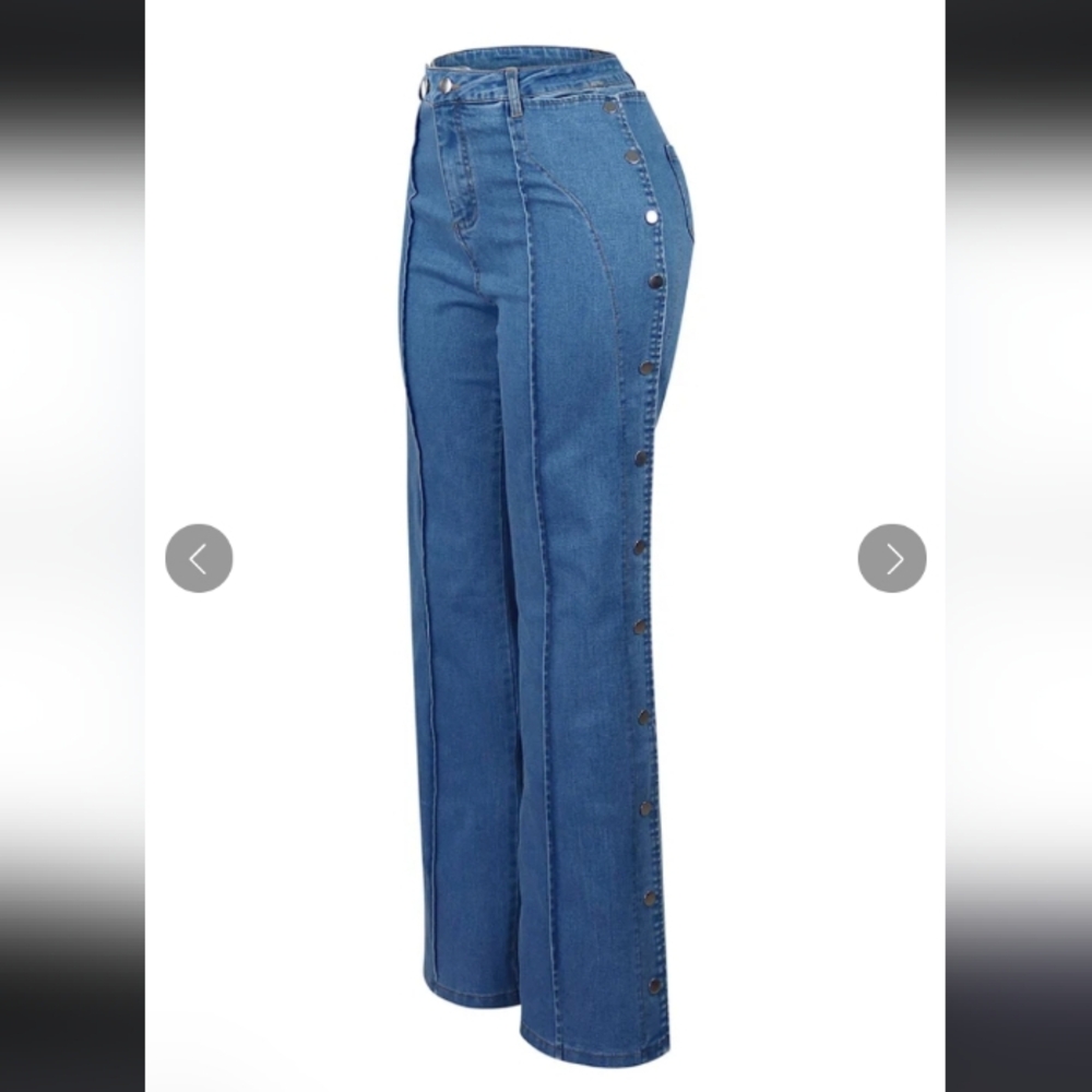 Edge High Waist Snap Sides Jeans Flare Cut - Picture 3 of 5